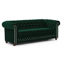 CHESTERFIELD-SOFA 3-sitzer Cleo Blink Flasche Grün Samt mit Kristallsteppung und braunen Massivholzfüßen - Braun/Grün, Holz/Textil (203/72/86cm) - S-Style Möbel