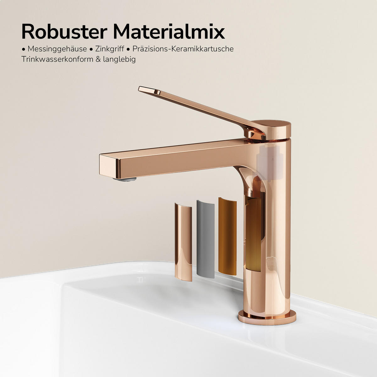 TVÄTTSTÄLLSBLANDARE Roséguld, 19,5/17,3/4,6 cm - Roséguld, Metall (17.3/19.5/4.6cm) - EMKE