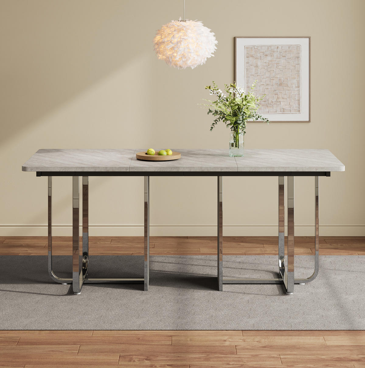 ESSTISCH 180/80/75 cm in Grau mit Metallbeinen für 6 bis 8 Personen - Grau, Holzwerkstoff (180/80/75cm) - Flora Grace