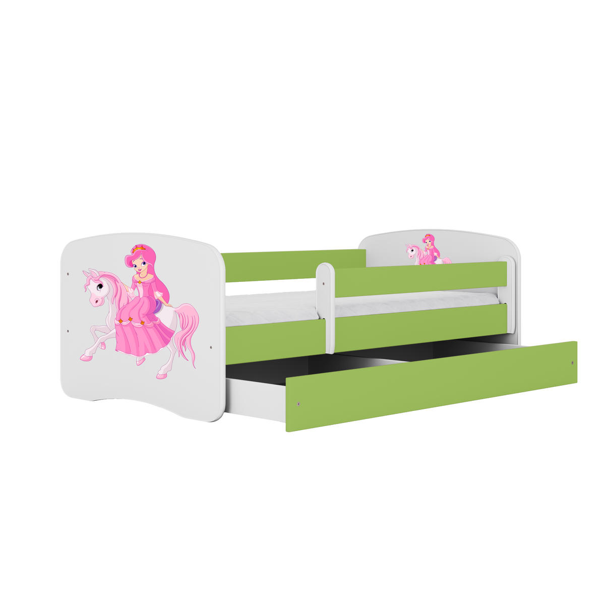 KINDERBETT Prinzessin zu Pferd mit Schublade und Matratze 180/80 - Grün, Holzwerkstoff (80/180cm) - RAUMHIRSCH FURNITURE