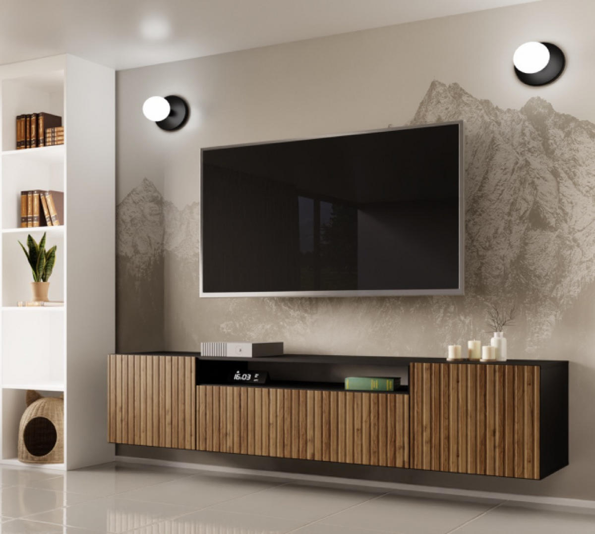 TV-LOWBOARD Schwarz Catania Eiche Hängend 200 cm - Schwarz, Holzwerkstoff (200/40/41cm) - Sepro Meble