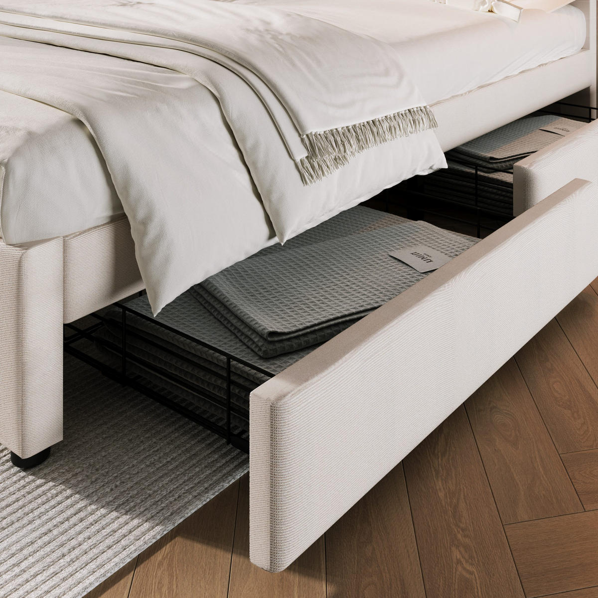 POLSTERBETT 4 Schubladen Höhenverstellbares Kopfteil 160×200cm - Beige, Textil (160/200cm)