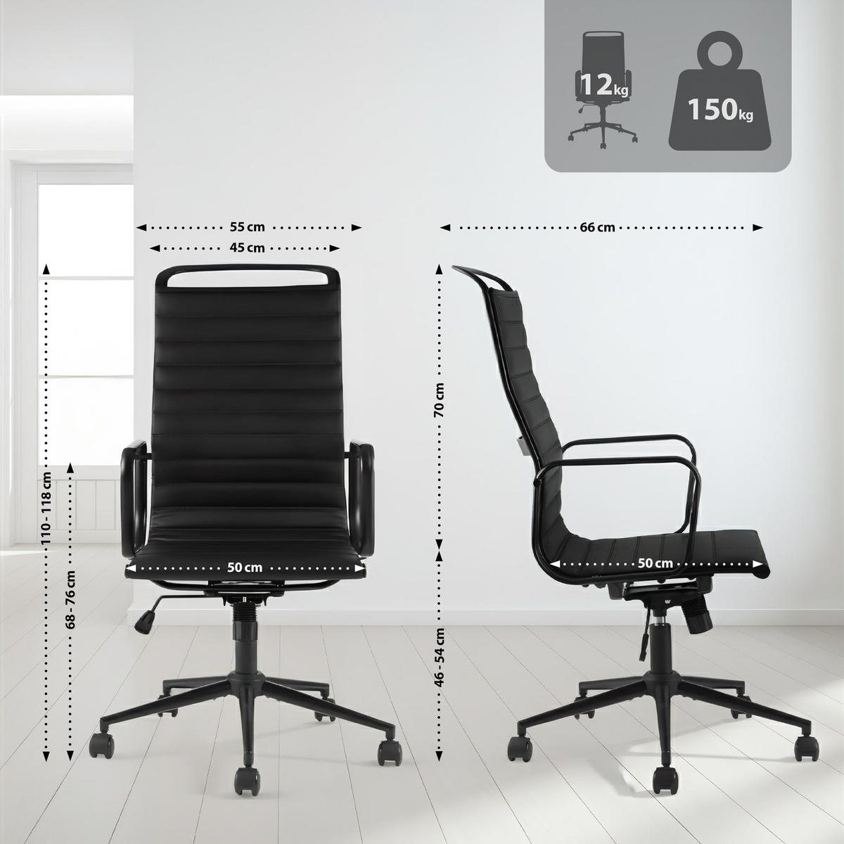 BÜROSTUHL Varox Kunstleder schwarz - Schwarz, Metall (65/120/70cm) - TPFLiving