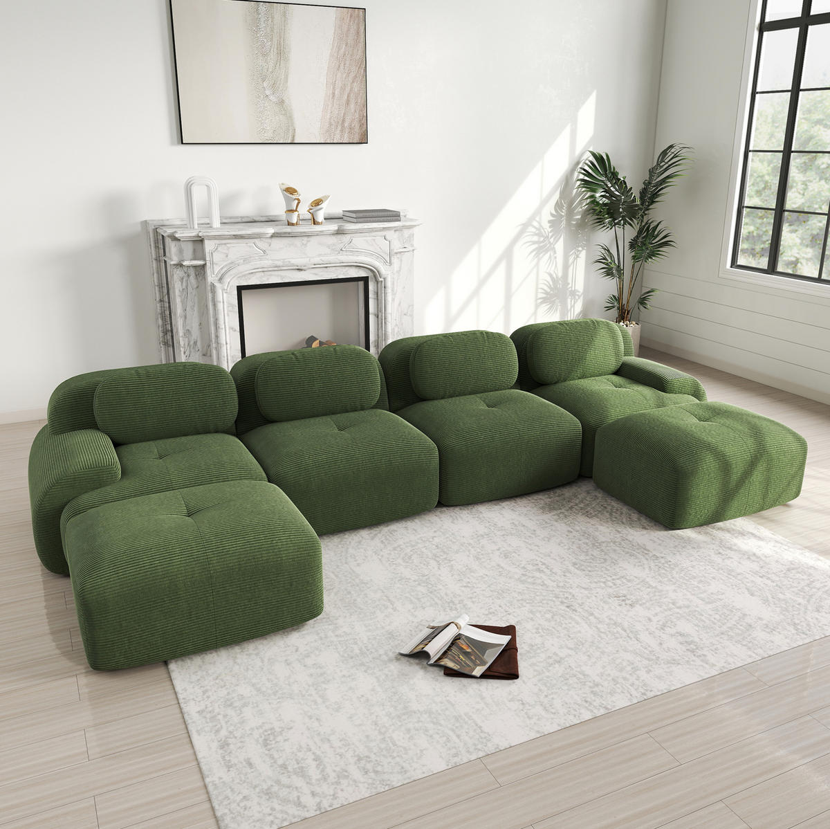 ECKSOFA modular montagefrei Cord Green - Grün, Textil (178/75/388cm) - Meubliv
