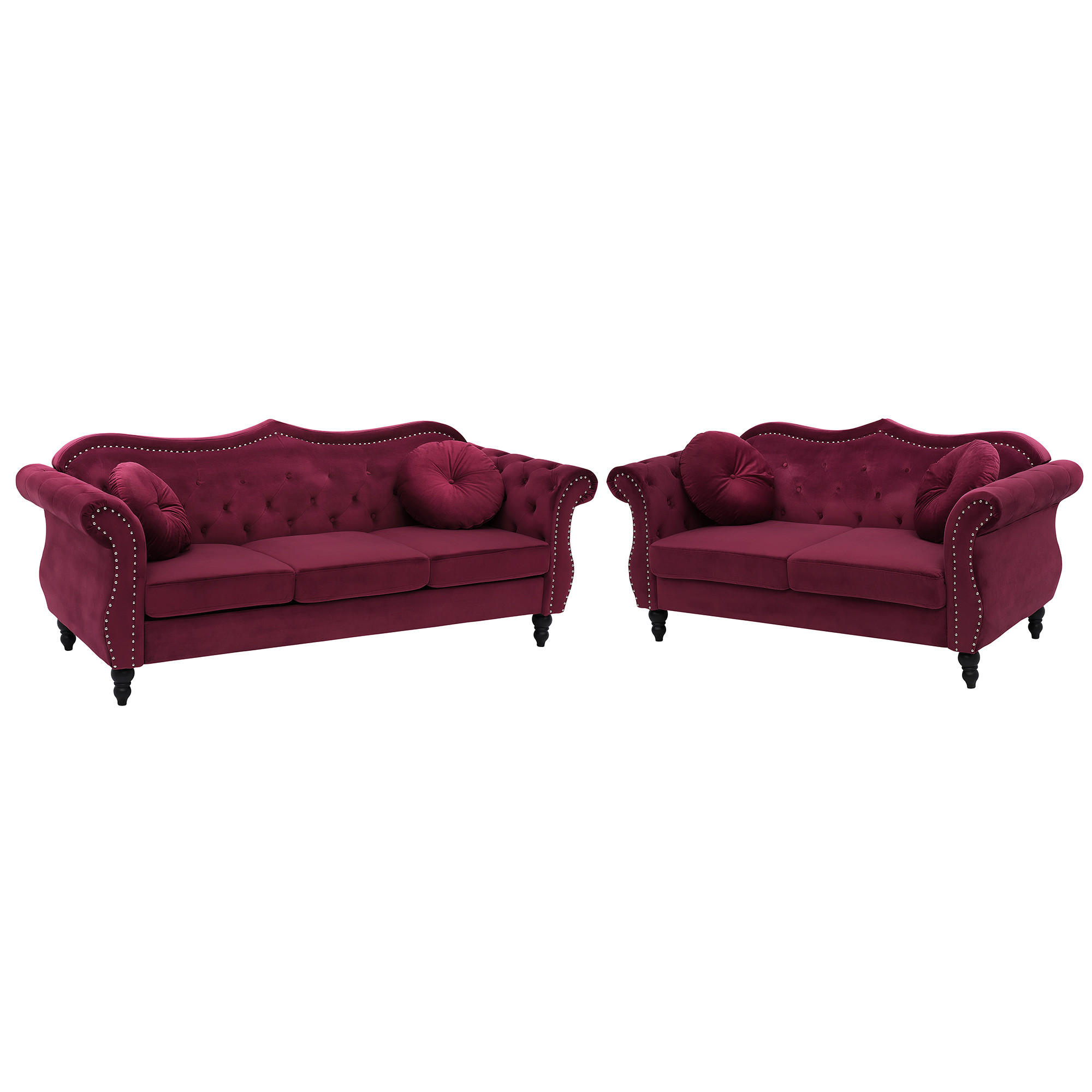 SOFA-SET 5-sitzer Samtstoff Rot Skien - Rot, Textil (200/91/83cm) - Beliani