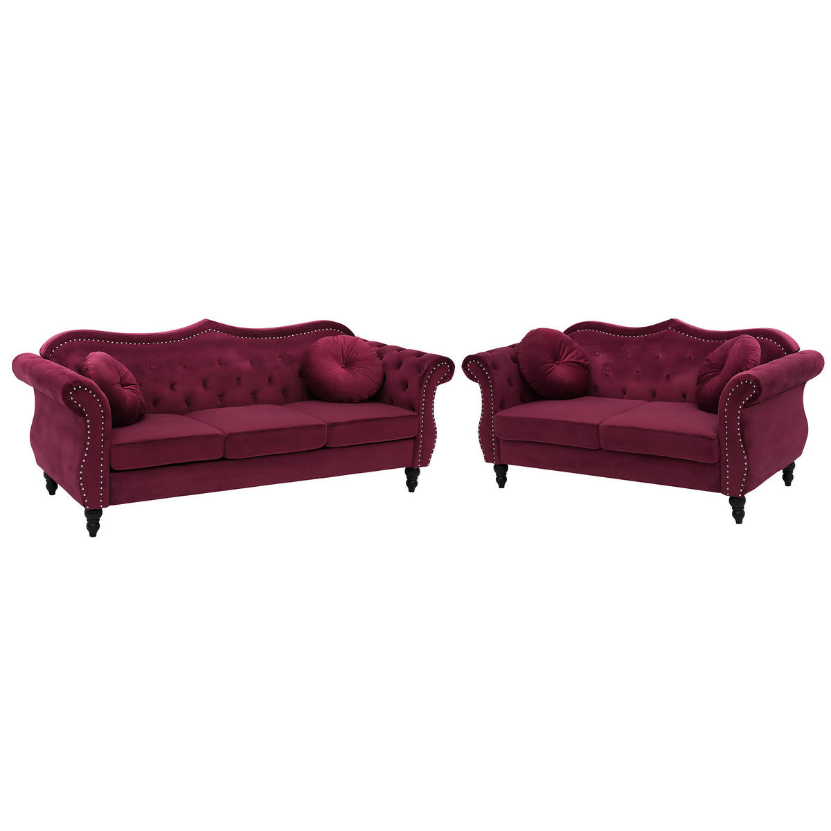 SOFA-SET 5-sitzer Samtstoff Rot Skien - Rot, Textil (200/91/83cm) - Beliani