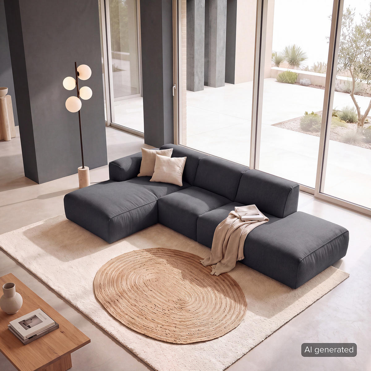 ECKSOFA mit Chaiselongue - Schwarz/Grau, Kunststoff/Textil (290/173cm) - home24