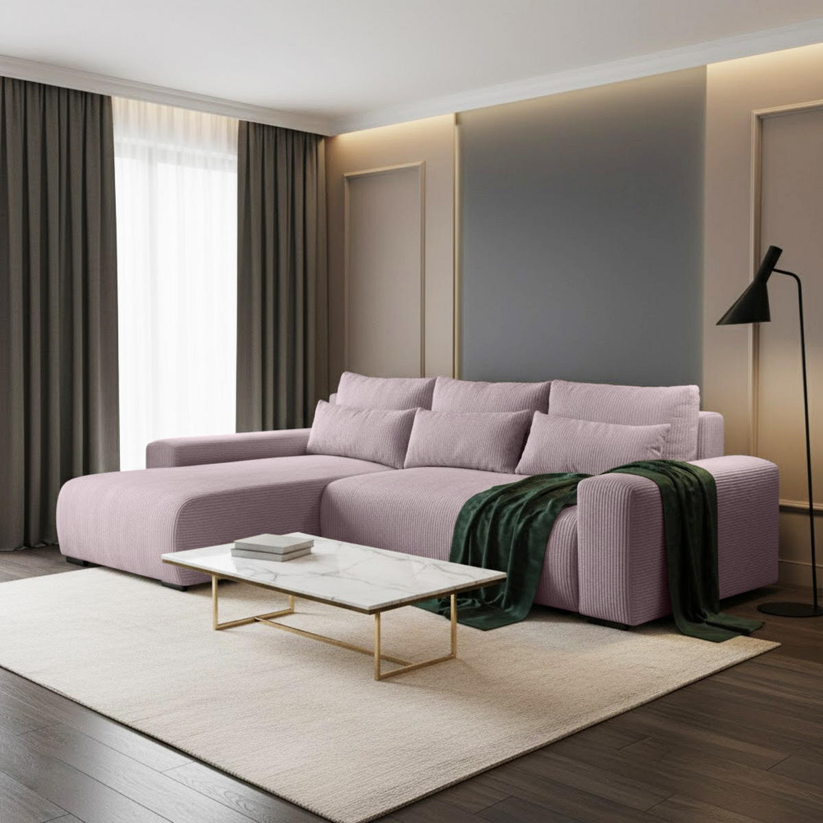 ECKSCHLAFSOFA Benny rosa links - Schwarz/Rosa, Kunststoff/Textil (271/185cm) - Beautysofa