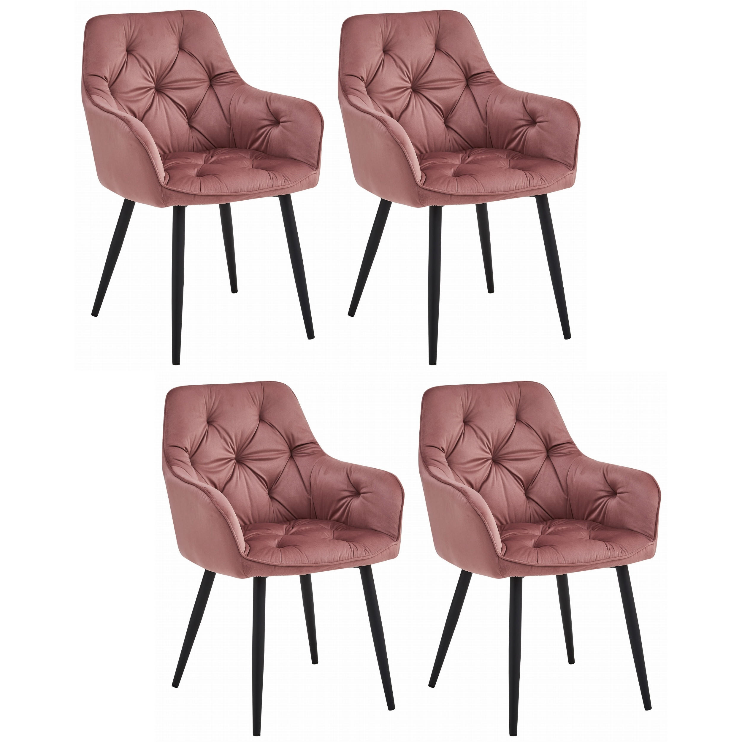 STUHL IRGOLI 4-er Set, Rosa, Schwarz, mit Samtstoff gepolstert - Rosa, Textil/Metall (56/84/62cm) - Komodee
