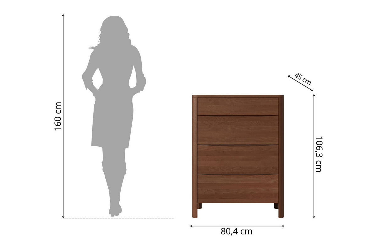HOLZKOMMODE Modena Low 80, Nussbaumfarbe - Walnussfarben, Holz/Buchenholz (80.4/106.3/45cm) - Visby