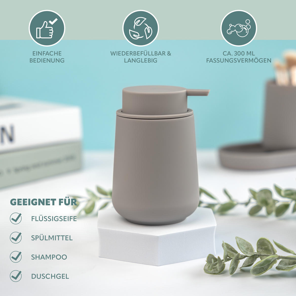 BAD-ACCESSOIRES-SET TESERO, Soft-Touch, taupe - Taupe, Kunststoff (18.5/13.5/10cm) - eluno