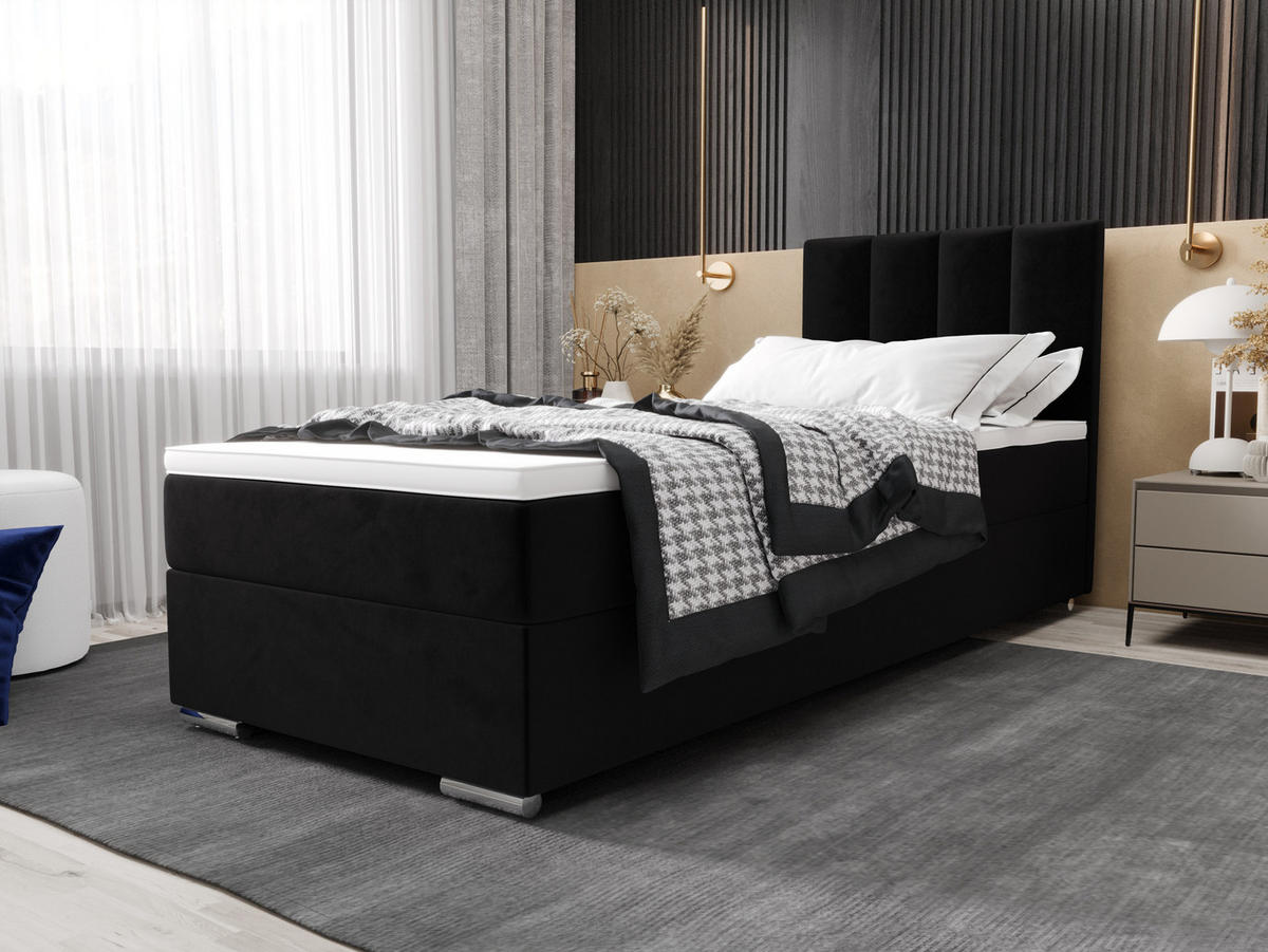BOXBETT ZILANO 2 mit Matratze H3 und Topper 80x200 Itaka 15 - Schwarz, Holz/Textil (80/200cm) - Bedante