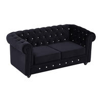 SOFA 2-Sitzer - Samt - Schwarz mit Knöpfen in Kristall-Optik - CHESTERFIELD - Schwarz, Textil (168/72/88cm) - Vente-Unique