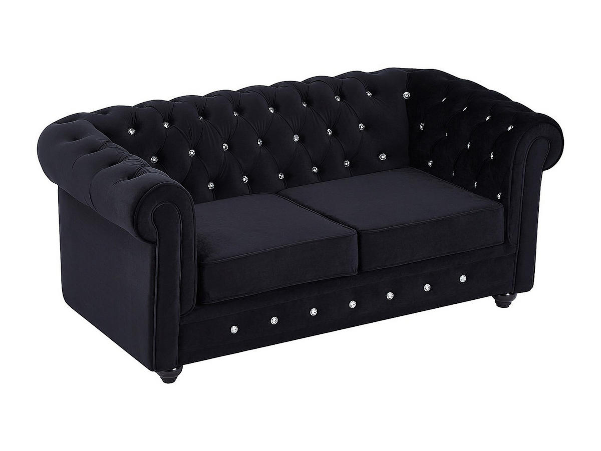 SOFA 2-Sitzer - Samt - Schwarz mit Knöpfen in Kristall-Optik - CHESTERFIELD - Schwarz, Textil (168/72/88cm) - Vente-Unique