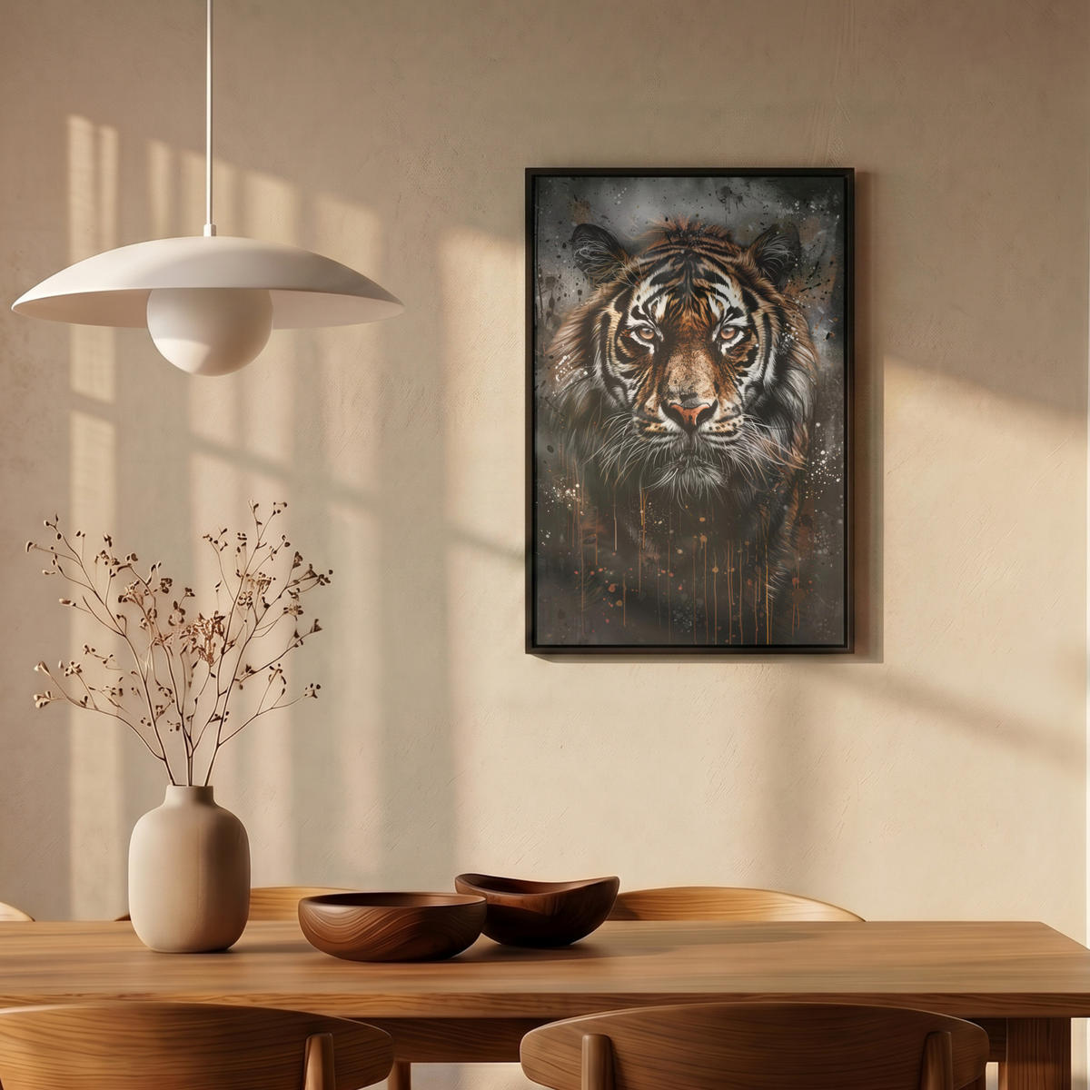 LEINWAND Bilder mit Rahmen - Tiger - Tiere - Porträt - Luxus - Schwarz - 40x60 - Braun, Textil (40/60cm) - MuchoWow