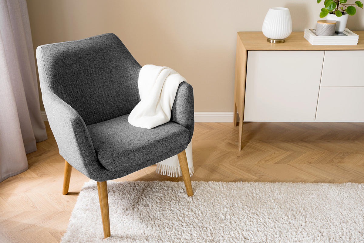 LOUNGESESSEL - Eichefarben/Dunkelgrau, Eichenholz/Textil (66/80/68cm) - home24