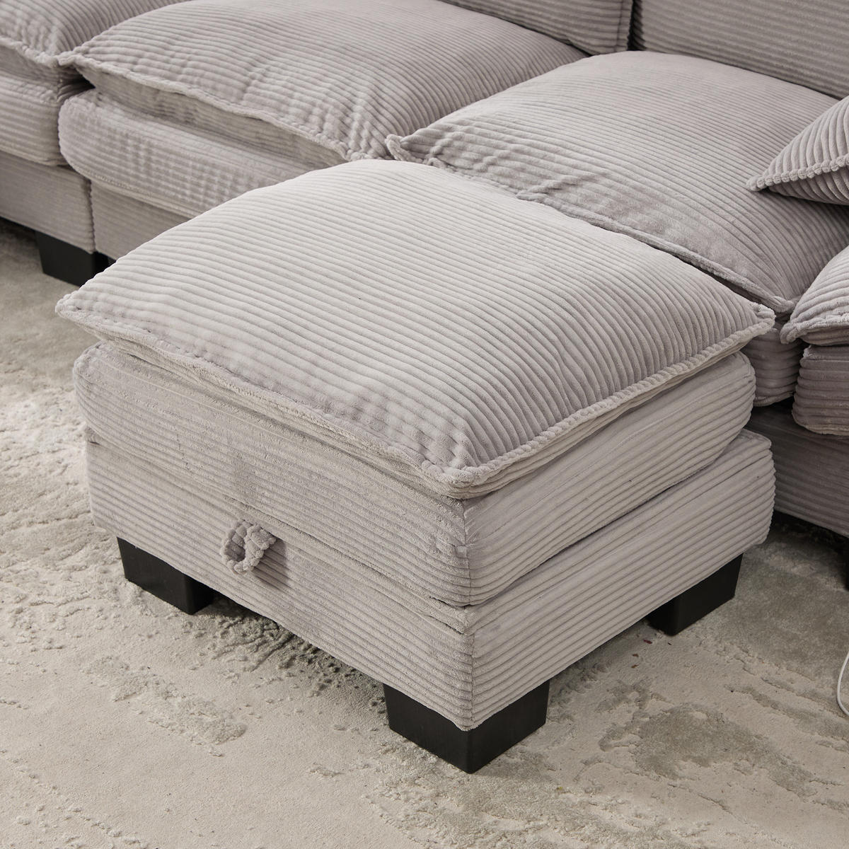2-SITZER SOFA Cord Hellgrau mit Hocker und USB-C - Hellgrau, Holzwerkstoff/Kunststoff (190/84/132cm) - WISHDOR