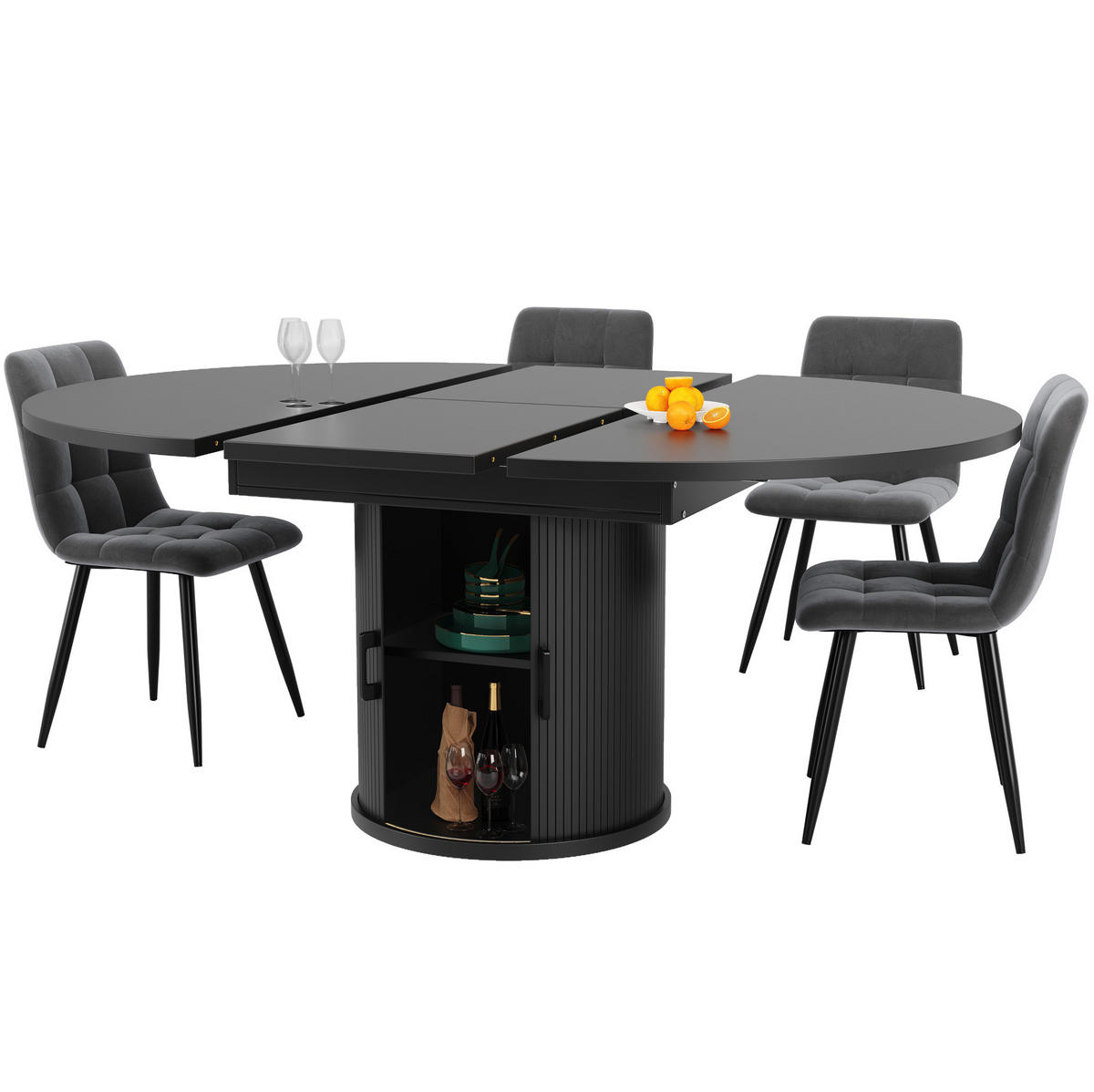 ESSTISCH aus MDF 118x118x76,8 cm Schwarz ausziehbar mit Stauraum und verstellbaren Füßen - Schwarz, Holzwerkstoff (118/118/76.8cm) - Modfu