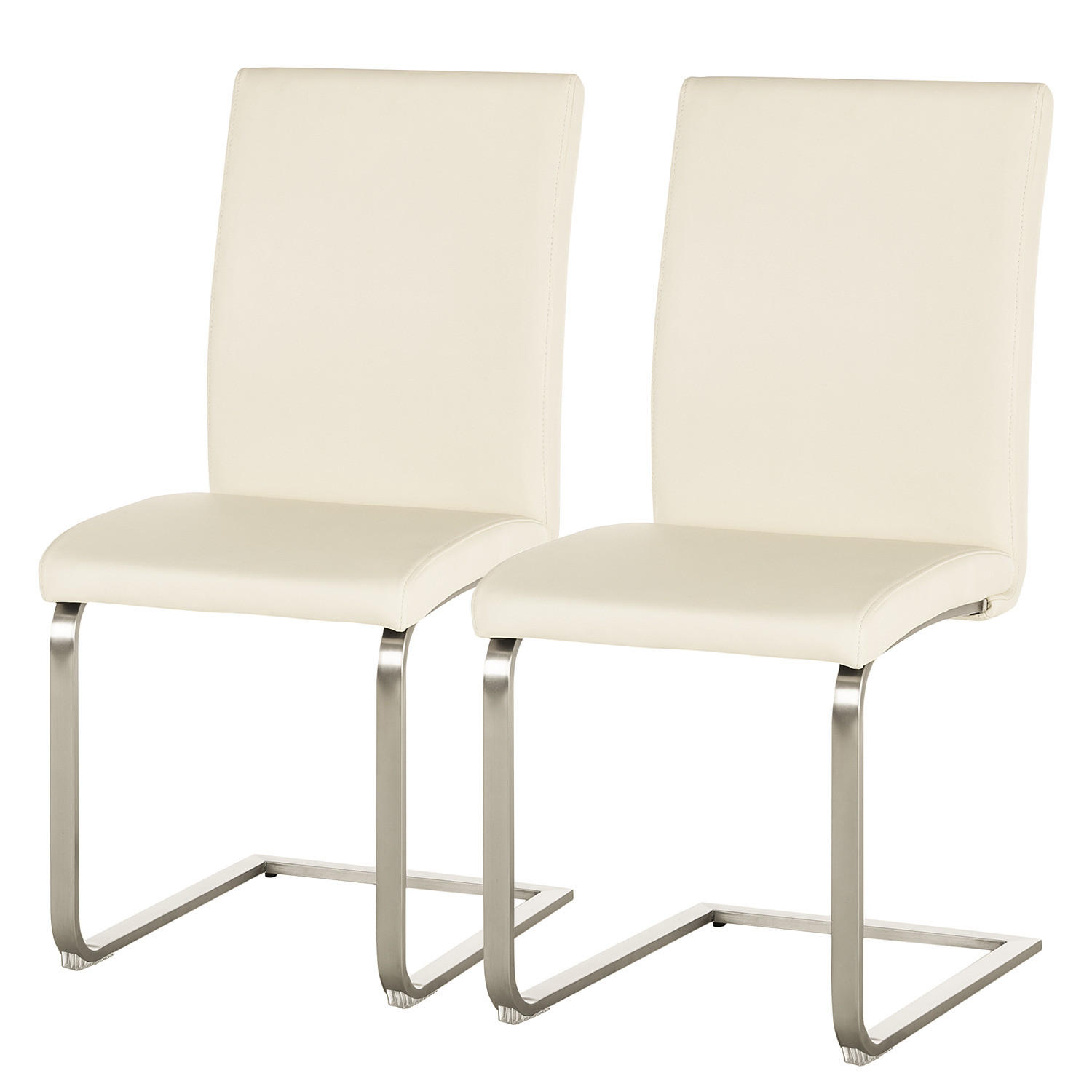 FREISCHWINGER - 2er-Set - Echtleder - Edelstahlfarben/Creme, Leder/Metall (44/98/58cm) - home24