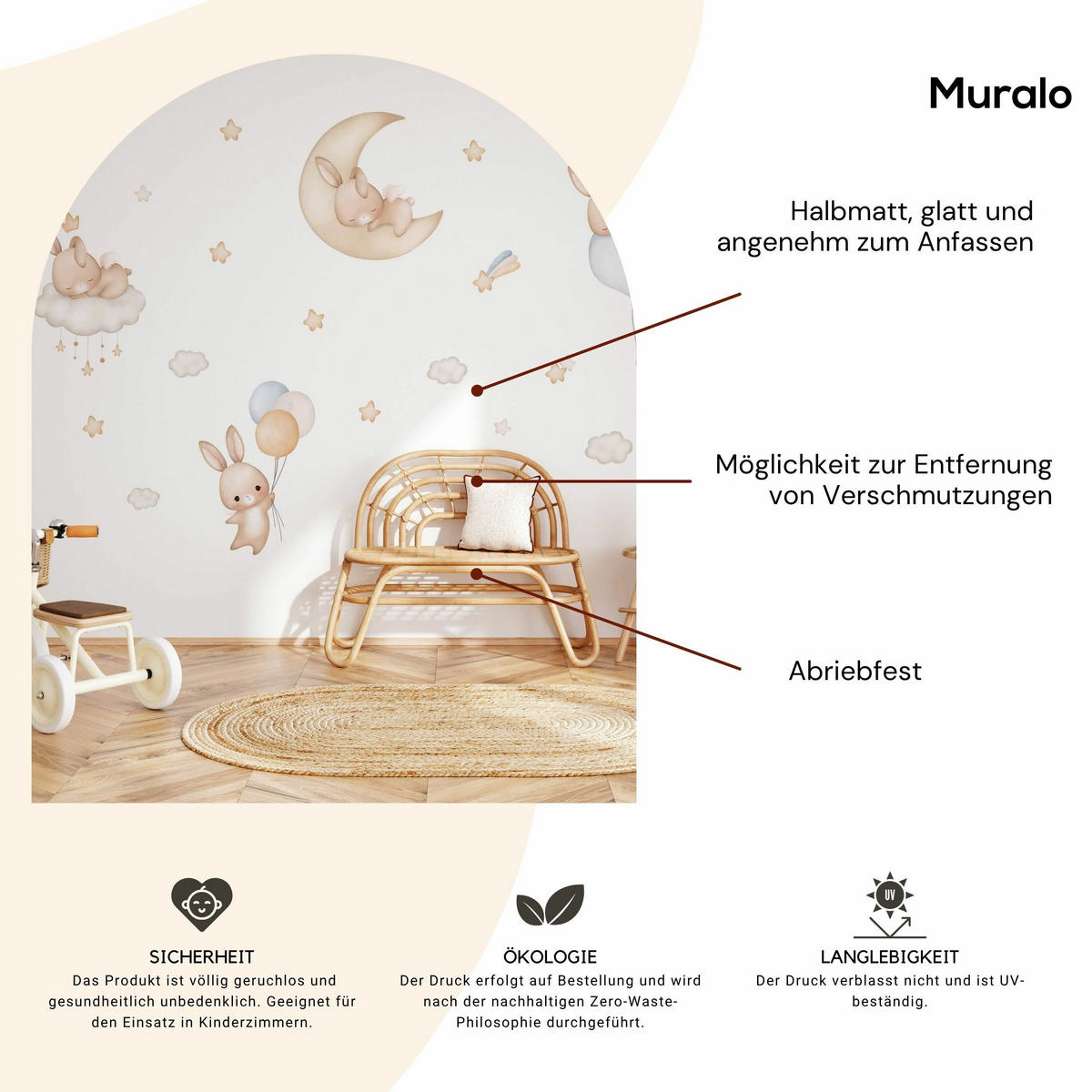 NÁLEPKY NA STENU Králiky Oblaky Hviezdy Balóny 60 x 30 cm - hnedá/žltá, papier (60/30/1cm) - Muralo