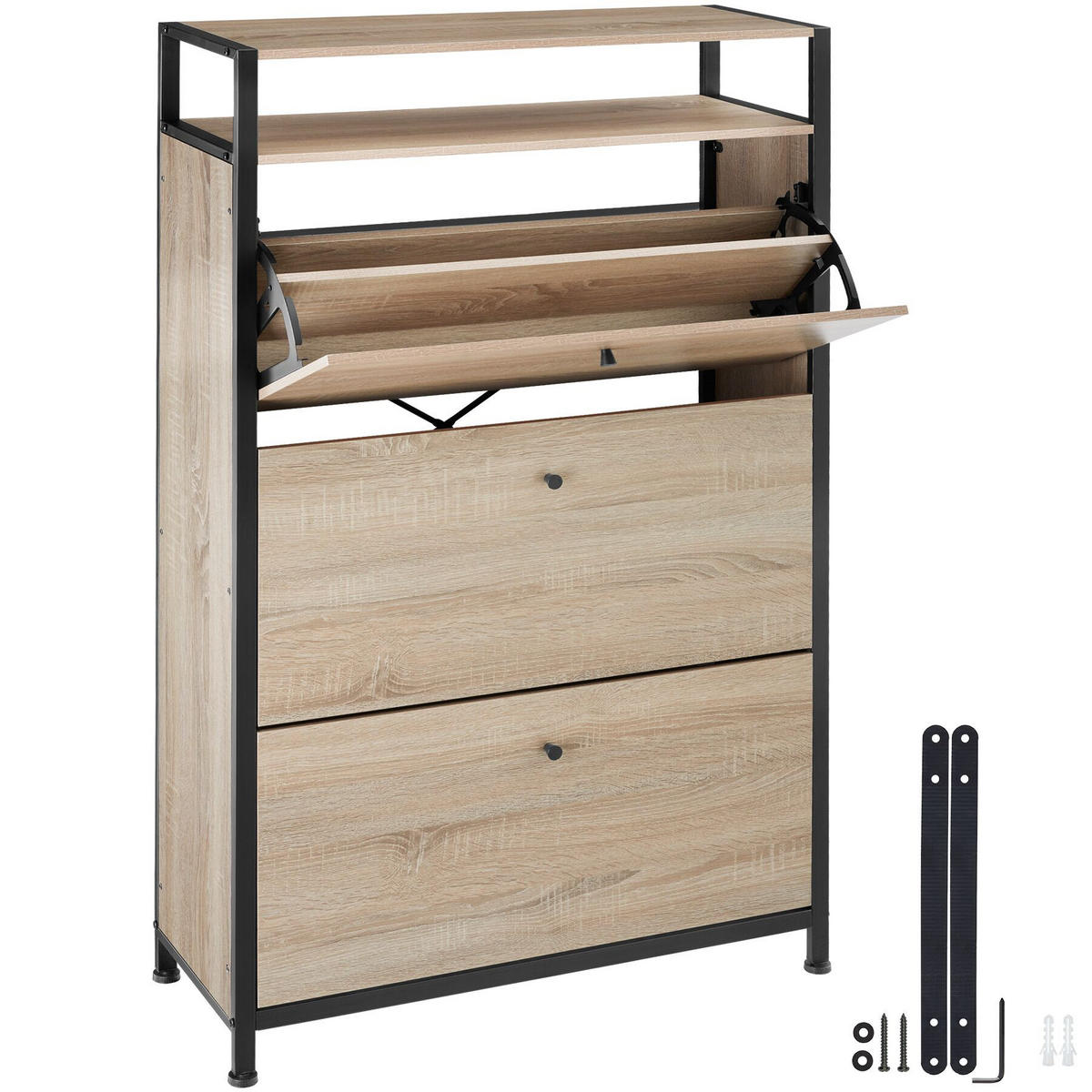 SCHUHSCHRANK Buffalo,inklusive Kippschutz, 81 x 32 x 130 cm,Industrial Holz hell, Eiche Sonoma - Naturfarben, Holzwerkstoff (32/130/81cm) - tectake