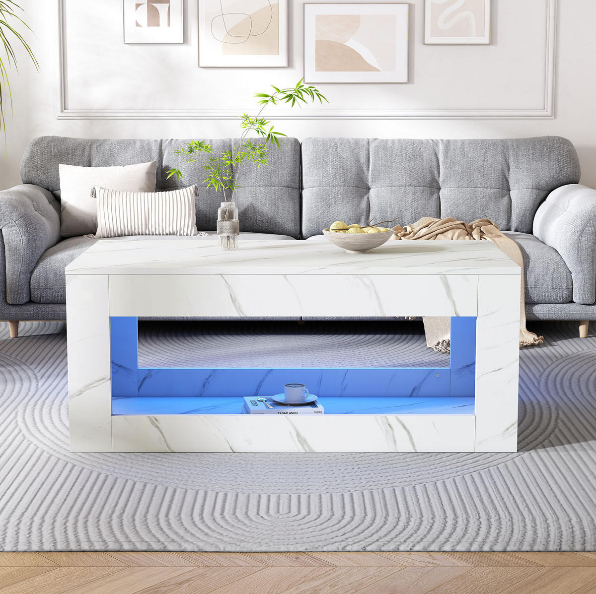 COUCHTISCH mit LED 100 x 50 x 50 cm Hochglanz Weiß - Weiß, Holzwerkstoff (100/50/50cm) - Meubliv