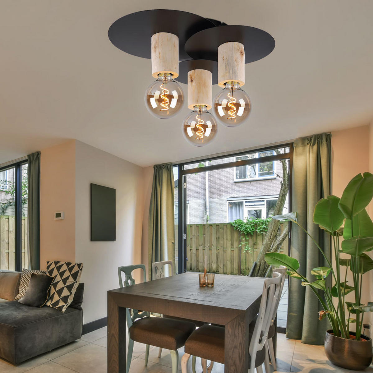 DECKENLEUCHTE Holzoptik Braun 3 flammig - Braun, Holz (43/43/16.5cm)