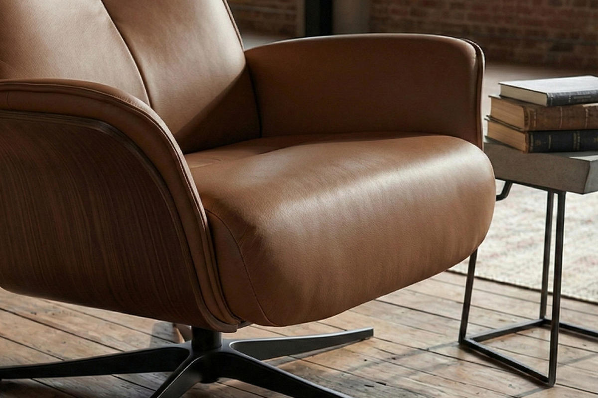 RELAXSESSEL FERREIRA Braun Leder Relaxfunktion - Schwarz/Braun, Leder/Metall (78/106/84cm) - KAWOLA