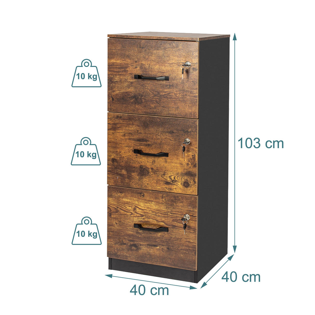 AKTENSCHRANK - Multicolor/Schwarz, Holzwerkstoff/Metall (40/103/40cm) - Relaxdays