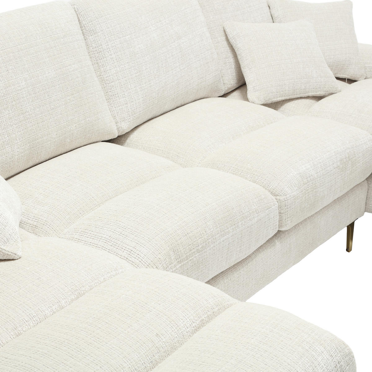 WOHNLANDSCHAFT Chenille Beige mit Kissen - Beige, Holzwerkstoff/Textil (272/88/136cm) - WISHDOR