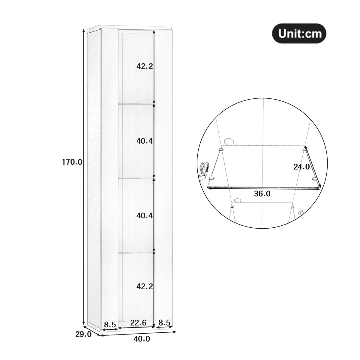 VITRINE mit 4 Ebenen Acrylglas LED Beleuchtung Fernbedienung modern Weiß Spanplatte transparent - Transparent/Weiß, Glas/Holzwerkstoff (40/170/29cm) - EVRYAE