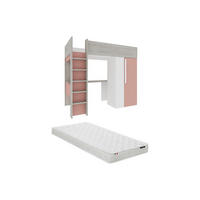 HOCHBETT mit Schreibtisch & Kleiderschrank + Matratze - 90 x 200 cm - Rosa & Weiß - NICOLAS - Pink, Holz (110/205.2cm) - Vente-Unique