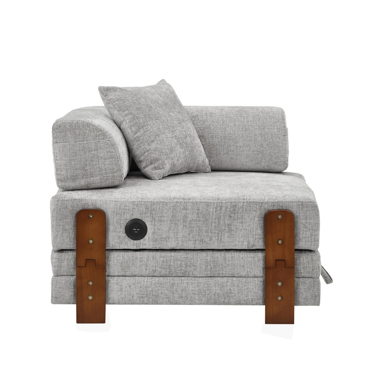 SCHLAFSOFA aus Stoff Hellgrau mit USB-, Type-C-Anschluss, Stauraum und Schlaffunktion - Hellgrau, Textil (84/48/170.5cm) - Modfu