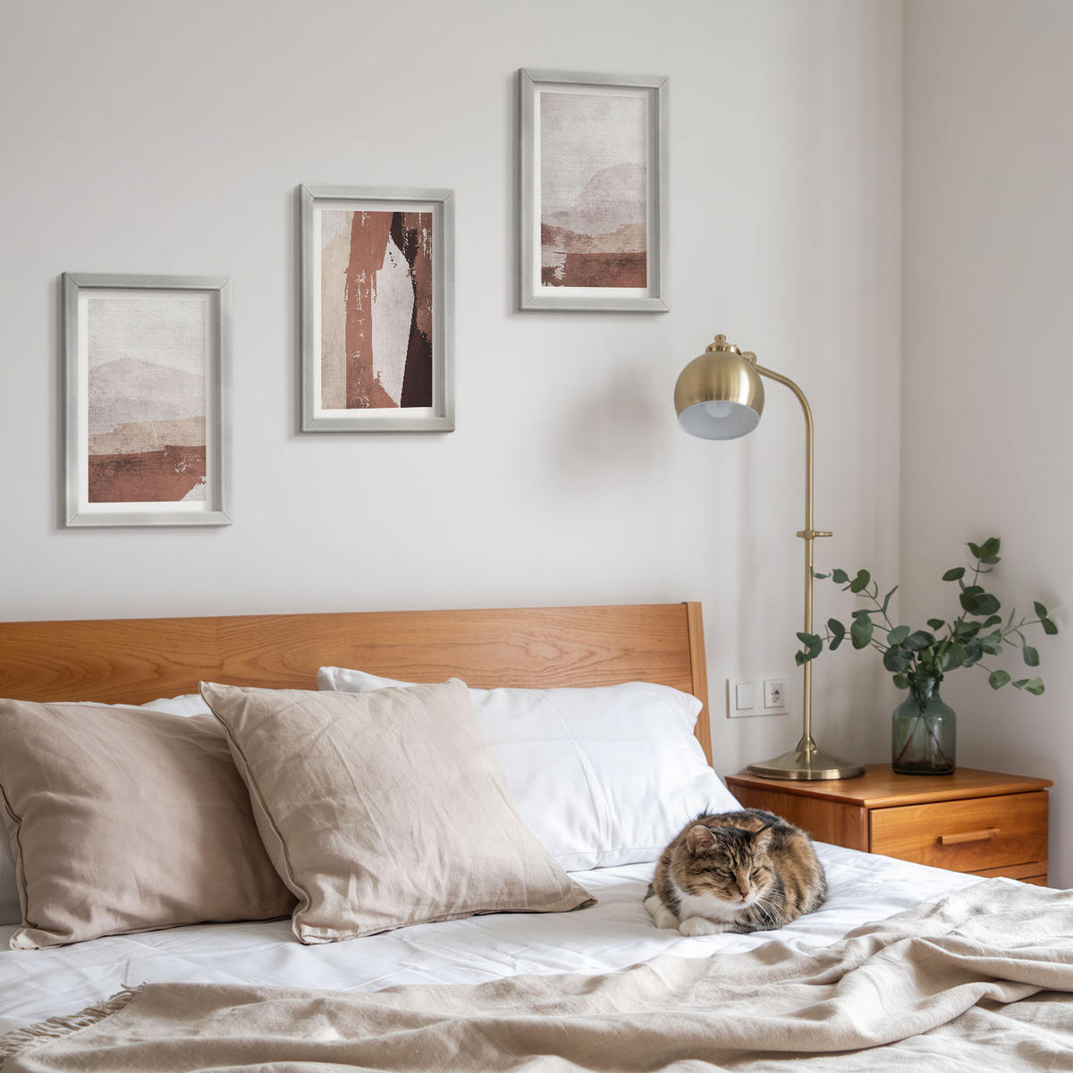 WANDBILDER 3er Set - 20x30 cm Silberner Rahmen - Braun-beige abstrakte Muster - Silberfarben, Kunststoff (20/30cm) - ArtPrintCave