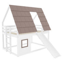 ETAGENBETT 140/200 cm DE-03378, mit Dach, Leiter und Rutsche, in Braun - Braun, Holz/Holzwerkstoff (140/200cm) - ComfortXL