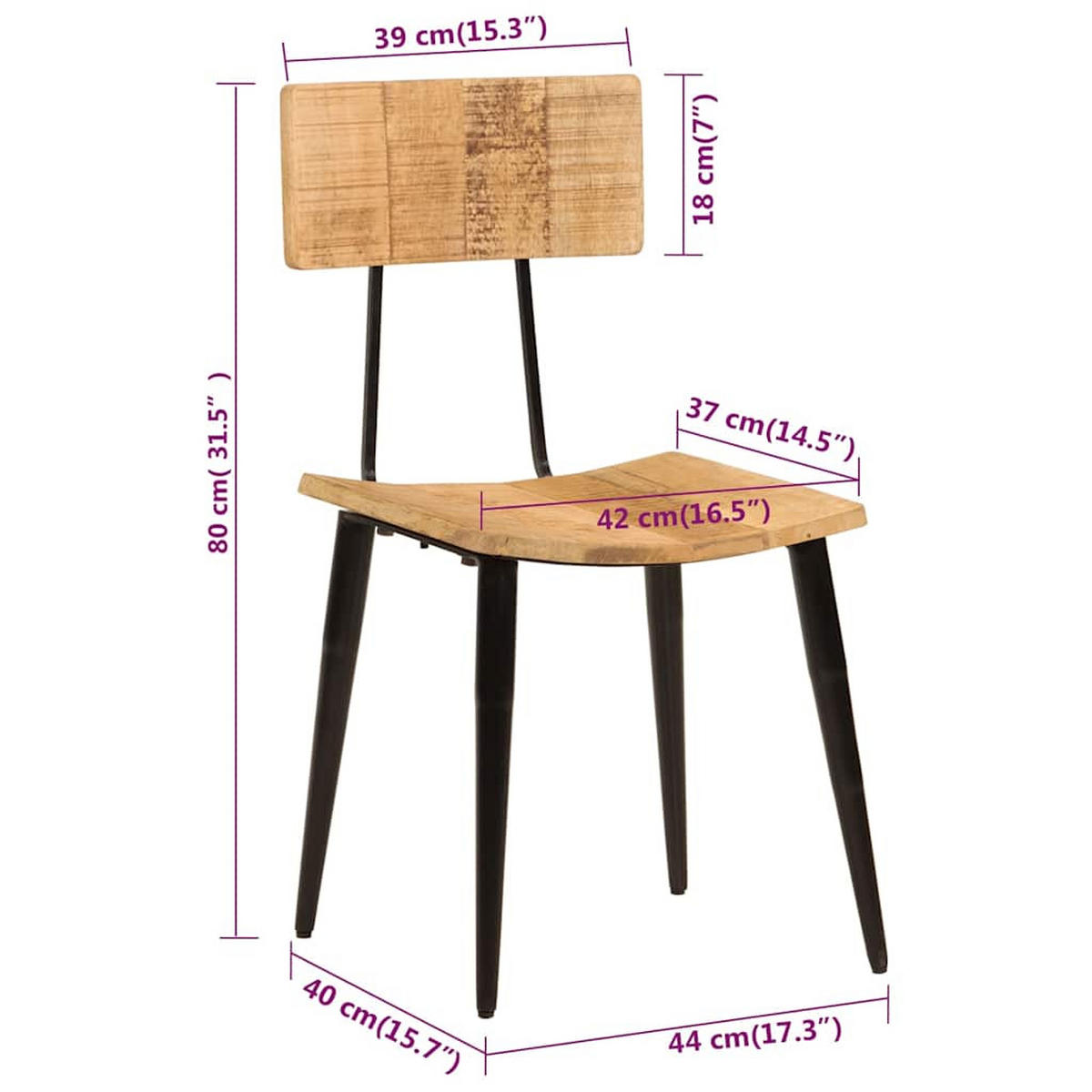 ESSZIMMERSTÜHLE 2Er Set 44/40/80 Cm Massivholz Mango - Braun, Holz (37/80/44cm) - vidaXL