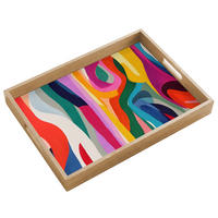 SERVÍROVACÍ PODNOS Abstraktní - barevné - vlny - linie 50x35 cm - různobarevná, dřevo (50/5/5cm) - OnlyWow