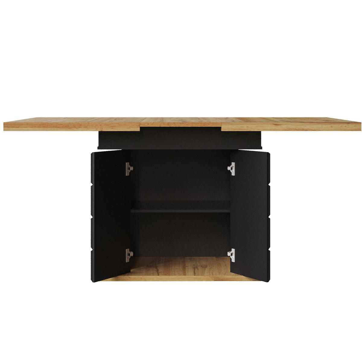 ESSTISCH 110-140/80/75 cm Schwarz/Natur aus MDF mit Auszug und Stauraum - Schwarz, Holzwerkstoff (110/80/75cm) - OKMYHOME