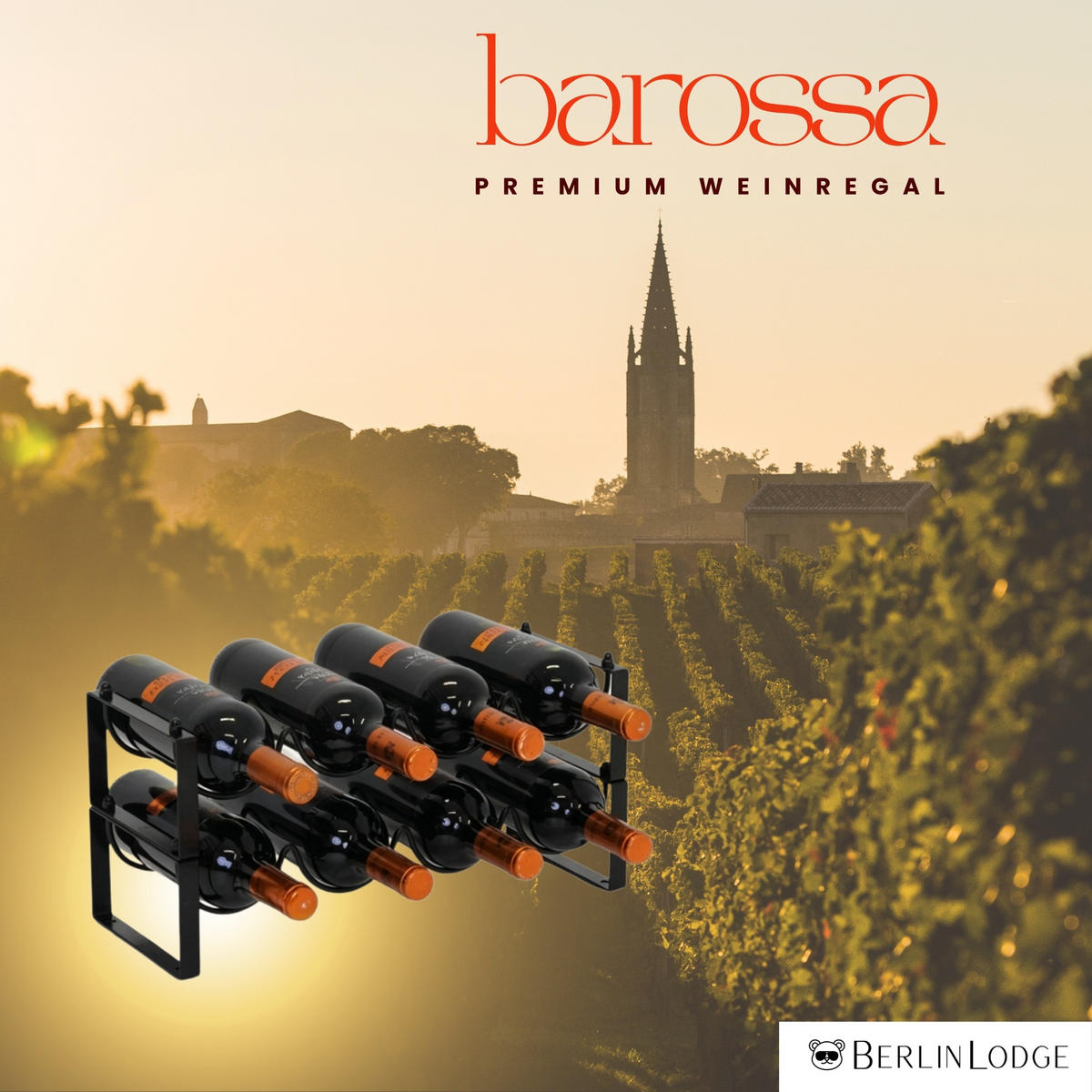 WEINREGAL Barossa Modular HxBxT 20x43,5x17 cm 8 Flaschen 2 Ebenen Schwarz - Schwarz, Metall (43.5/20/17cm) - BERLINLODGE