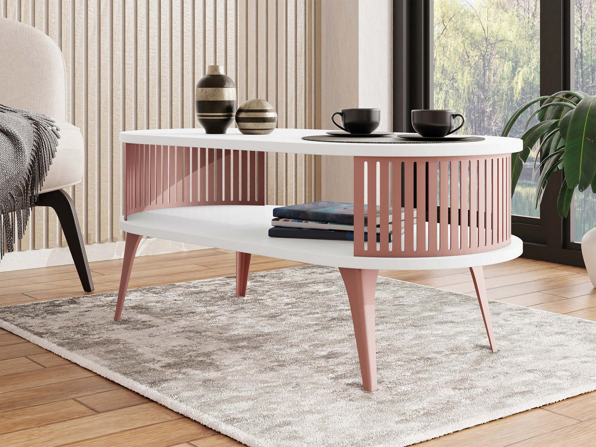 COUCHSITCH Roenni Oval Ember - Messingfarben/Weiß, Holzwerkstoff/Metall (100/50/44cm) - MIRJAN24