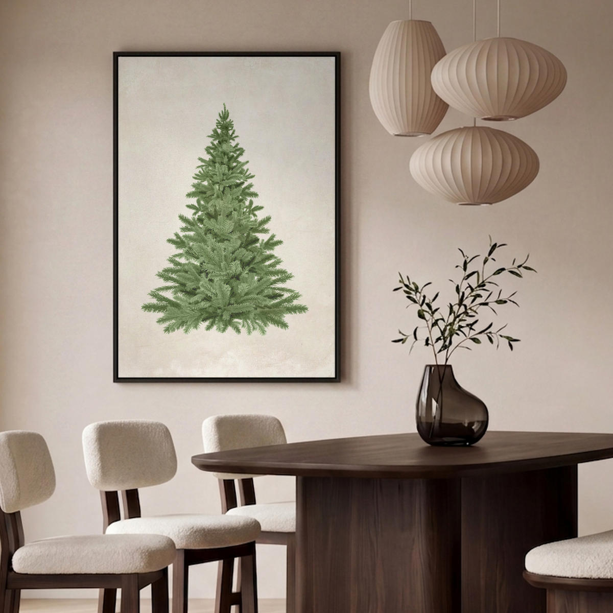 LEINWAND Bilder mit Rahmen - Weihnachtsbaum - Grün - Weihnachten - Feiertage - 80x120 - Olivgrün, Textil (80/120cm) - MuchoWow