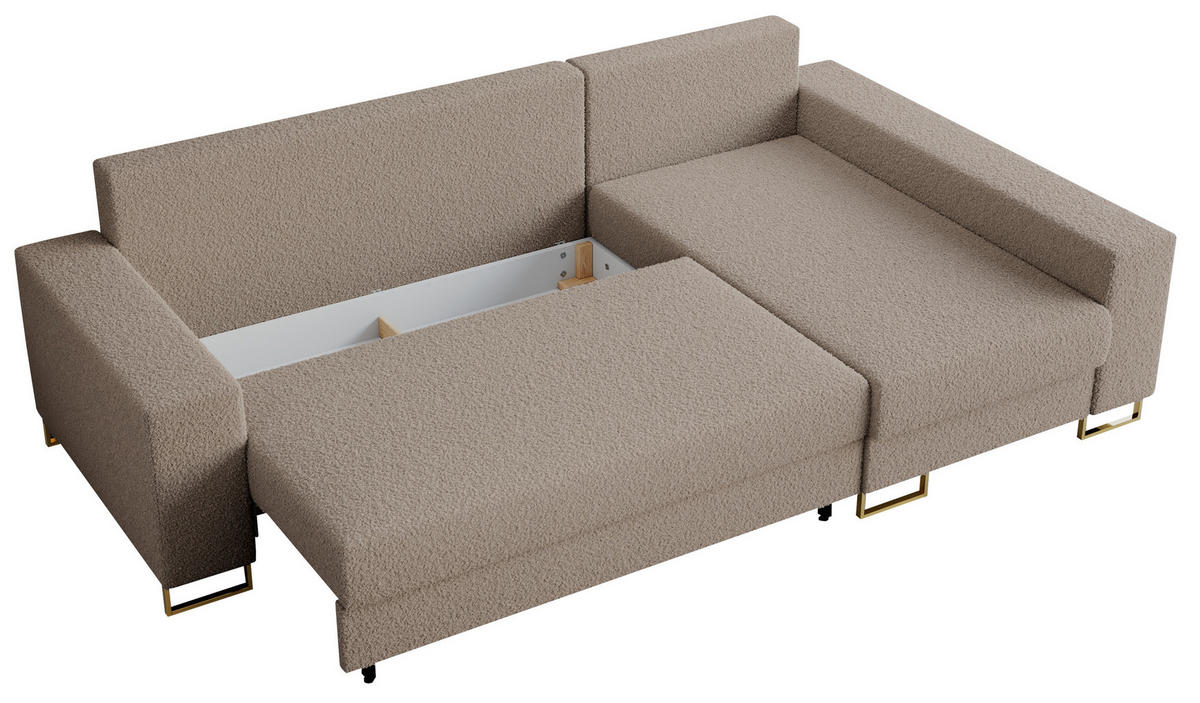 ECKSOFA Dorian Boucle Hellbraun - Hellbraun/Goldfarben, Textil/Metall (242/138cm) - MKS