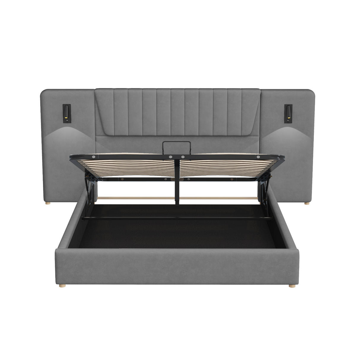 POLSTERBETT mit Stauraum 180x200 cm Samt Grau mit USB und Leselampen - Grau, Metall (180/200cm) - Meubliv