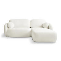 ECKSOFA AMICO R-S Creme Geflochtener Stoff mit Schlaffunktion - Creme, Holz (248/174cm) - MASSENO