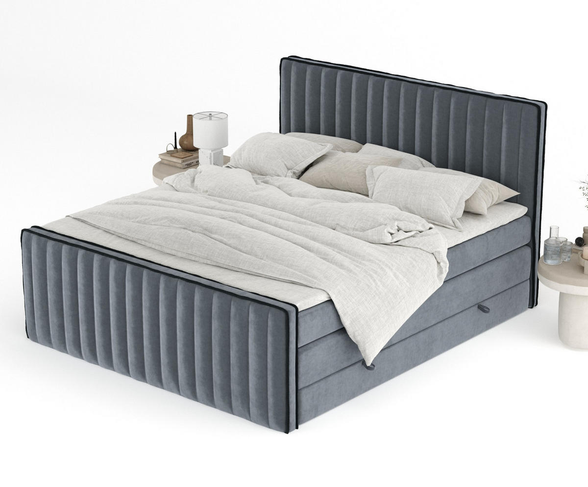 BOXSPRINGBETT Nocturne Grau 140/200 cm - Schwarz/Grau, Holz/Holzwerkstoff (140/200cm) - Maison de Reve