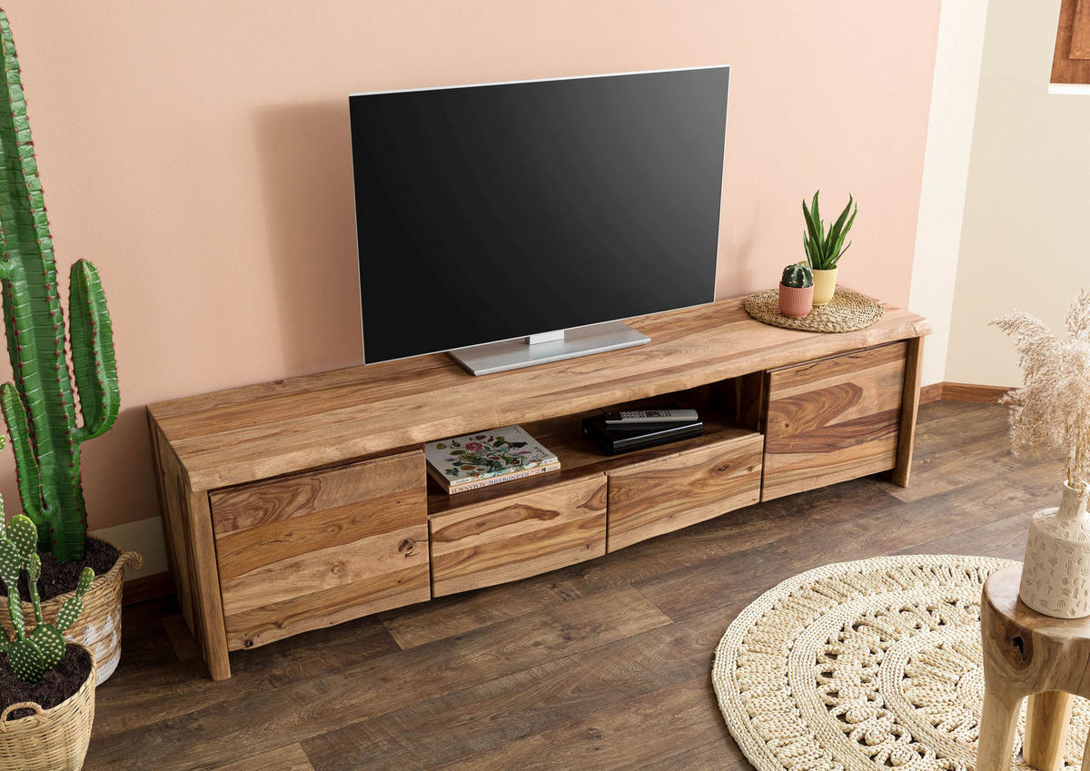 TV-BOARD Sheesham 200x45x50 natur lackiert / sandgestrahlt PURE SHEESHAM #221 - Naturfarben, Holz (200/50/45cm) - Massivmoebel24