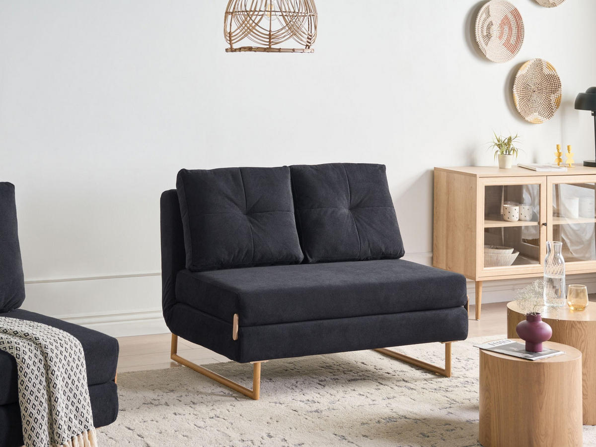 SCHLAFSOFA 2-Sitzer Stoff Schwarz Jerslev - Hellbraun/Schwarz, Textil (120/87/84cm) - Beliani