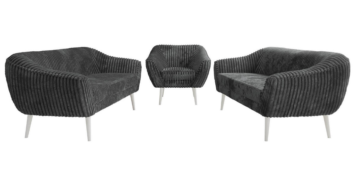 SEDACÍ SOUPRAVA 3+3+1 PIRS - Šedá Manšestr - Bílé nohy - šedá/bílá, kompozitní dřevo/textil (180/75/74cm) - MKS