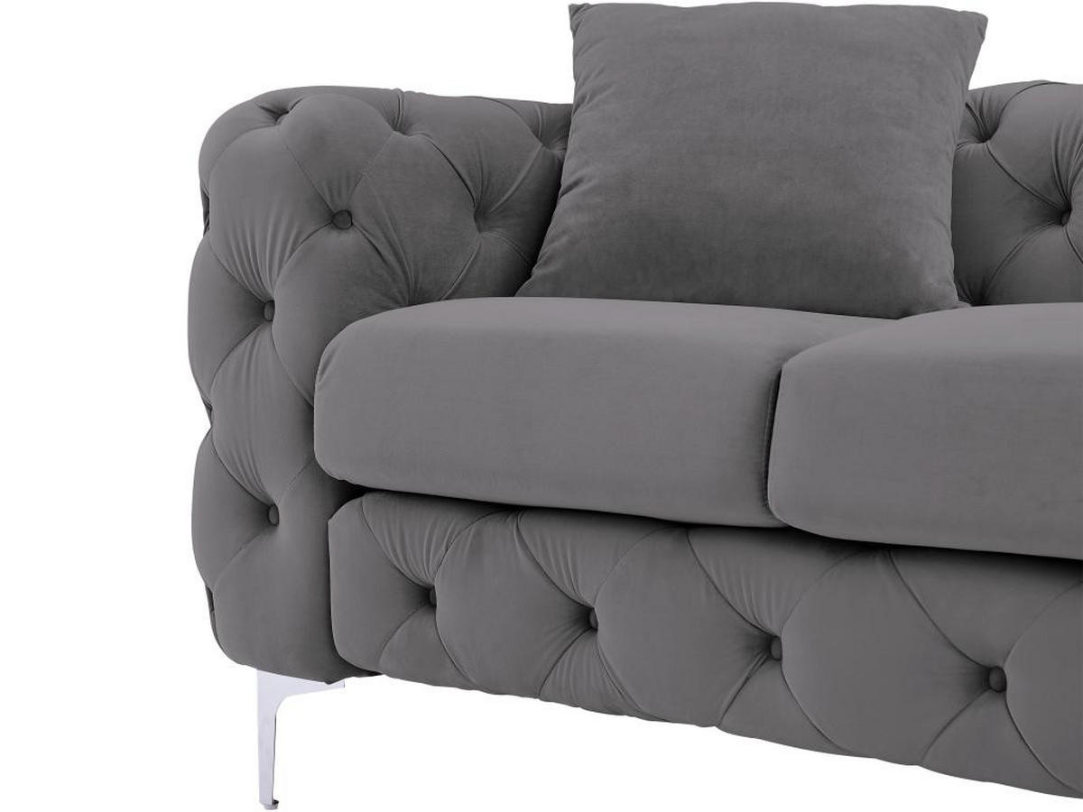 CHESTERFIELD-SOFA 3-Sitzer - Anthrazit - Samt - EDWINA - Anthrazit, Textil (91/76/220cm) - Vente-Unique