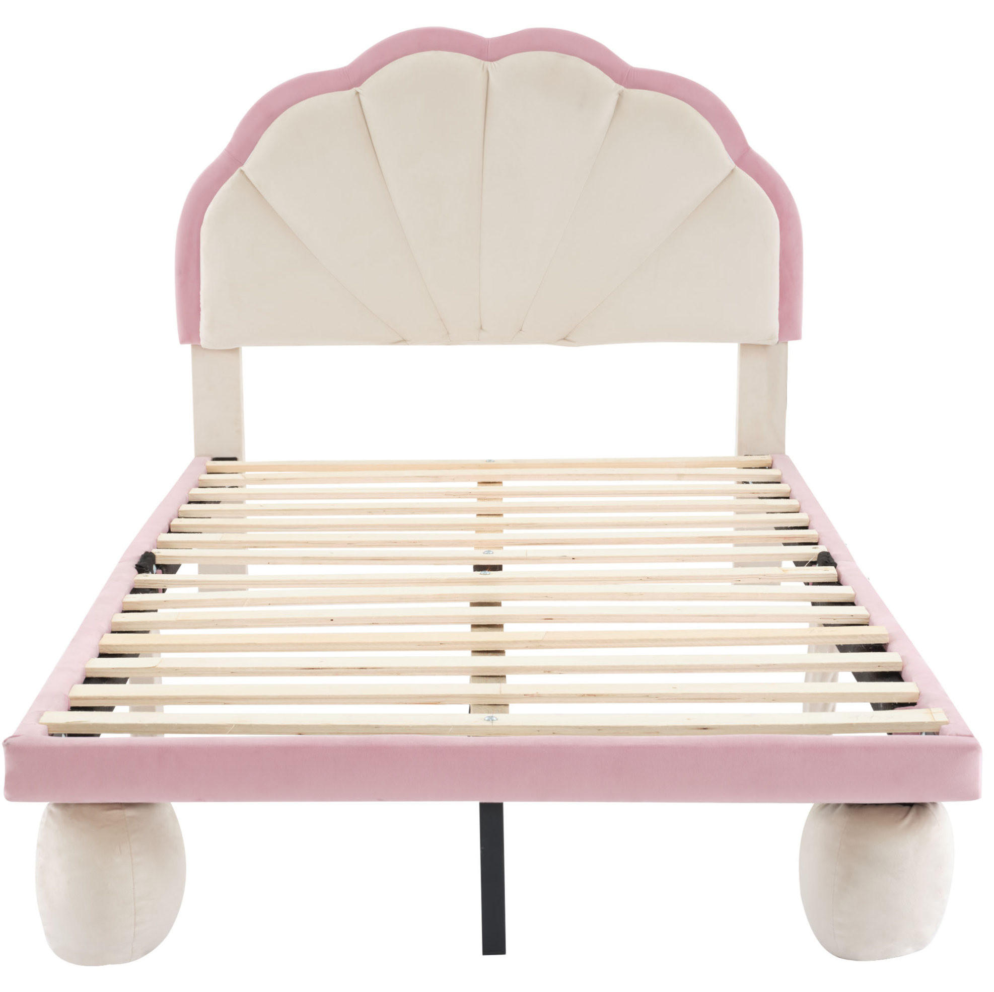 POLSTERBETT mit LED-Beleuchtung 90/200 cm in Samt Beige/Rosa - Weiß, Textil (90/200cm) - BEAOK